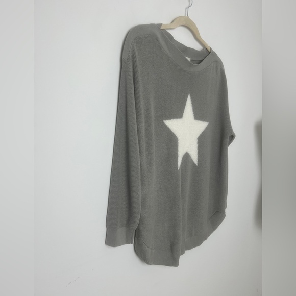 Astrologie Gray White Fuzzy Star Ribbed Boat Neck Long Sleeve Boho Sweater XXL - Picture 3 of 9
